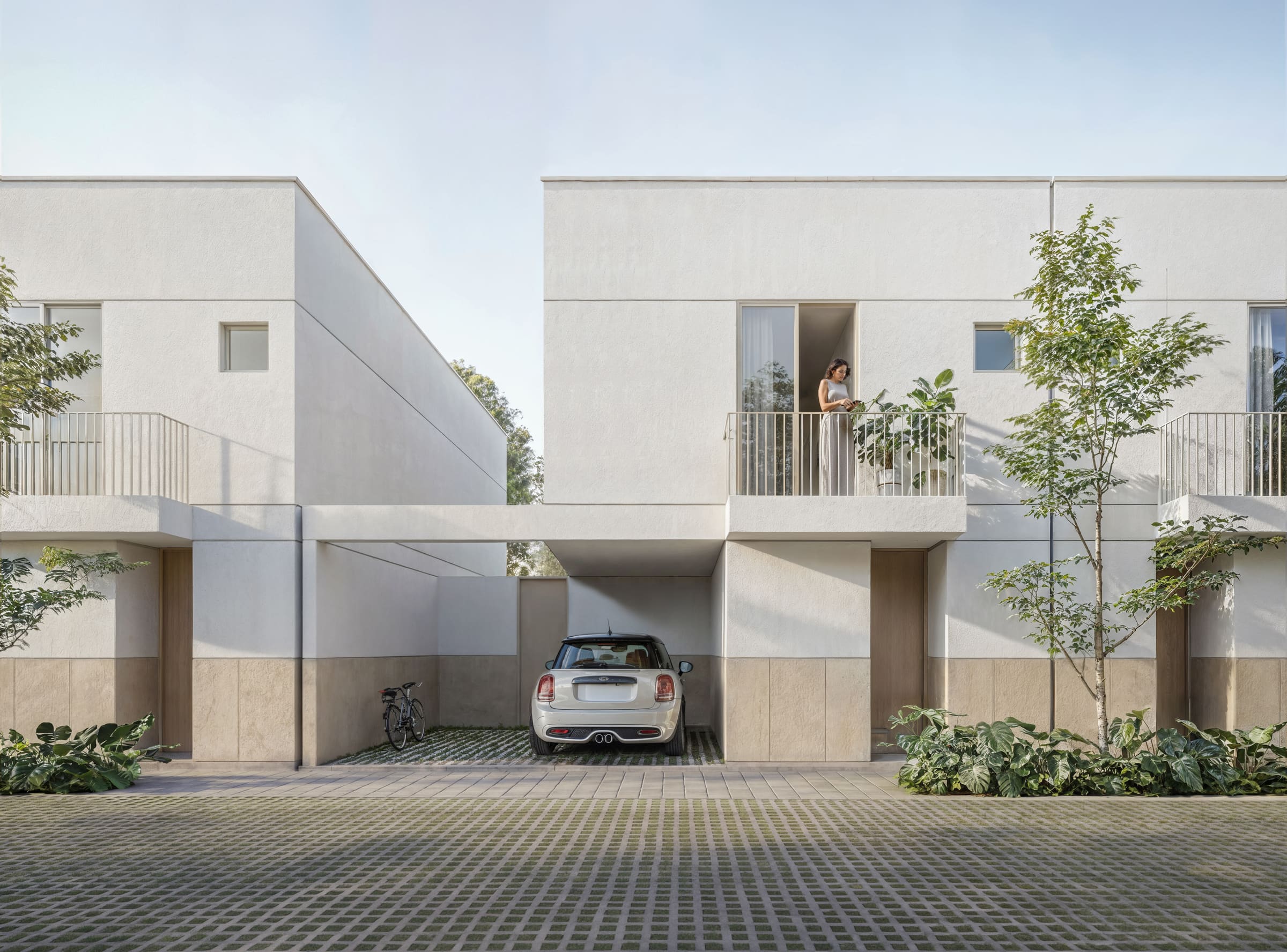Fachada de Las Encinas, casas en San Mateo Atenco, Estado de México