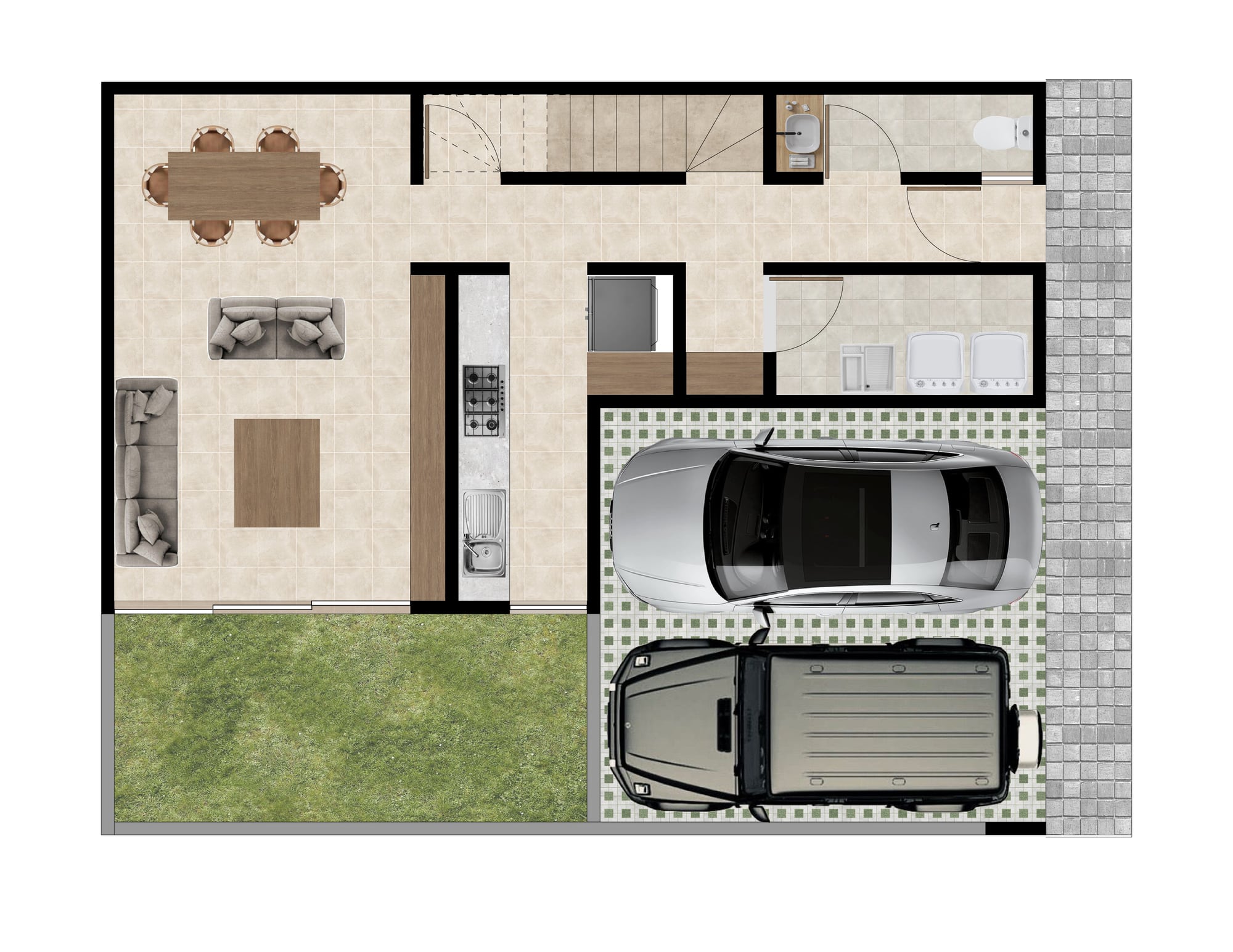 Planta baja de la casa tipo de Las Encinas, San Mateo Atenco · 116 m²